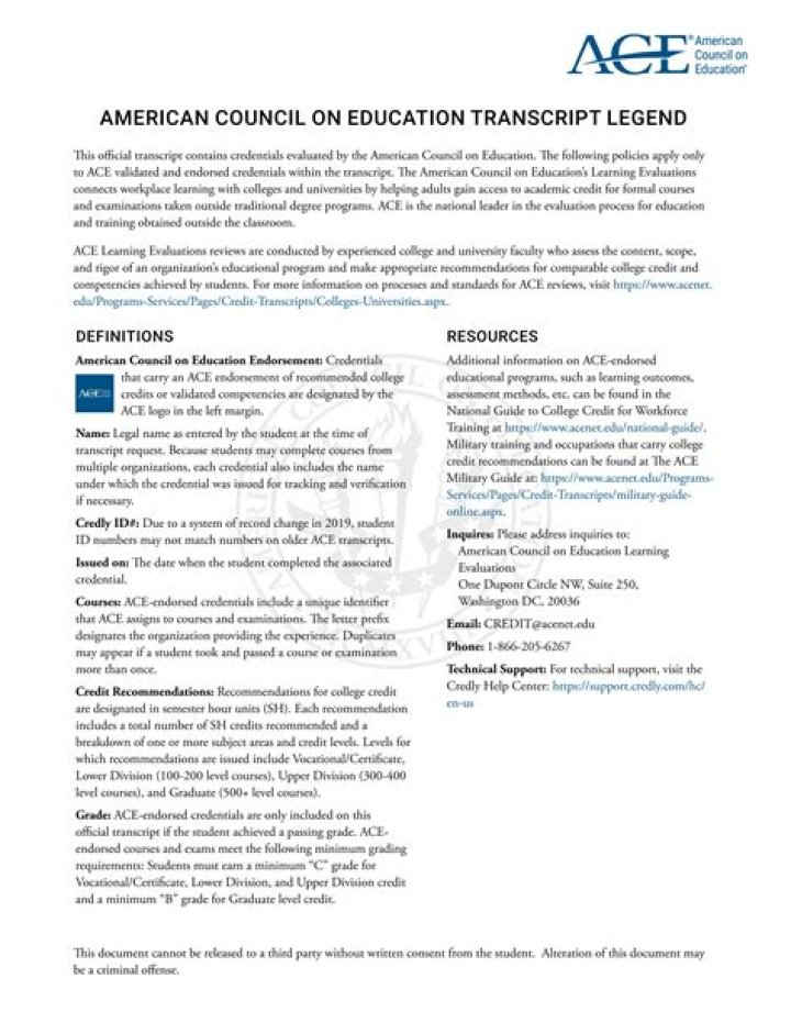 Combined Colleges: 2017-2018 Catalog - American Council on Education (ACE) Guide to Educational Credit
