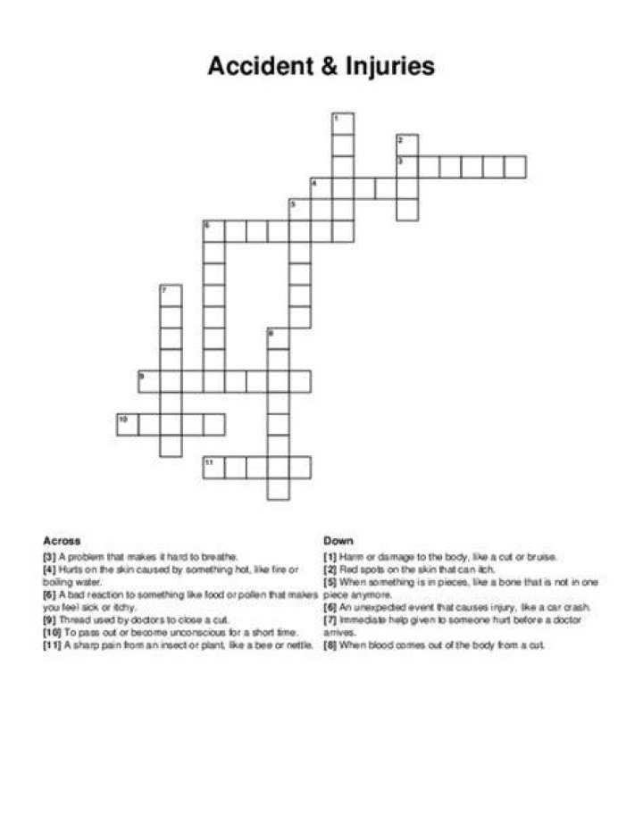 Comprehensive Injury Reminder Crossword Puzzle For Enhanced Health And Safety