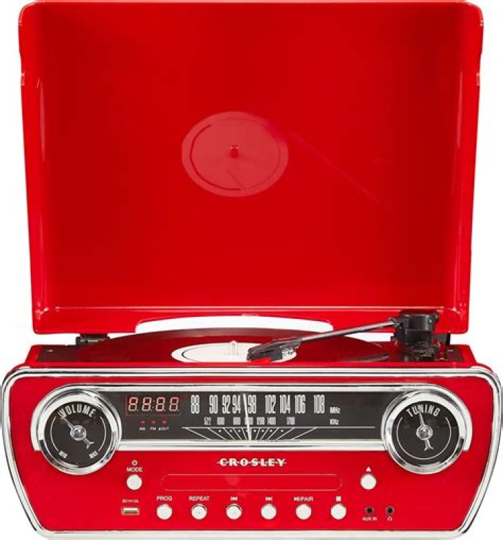 Crosley Radio CR704 Musician Entertainment Center, Turntable with Analog AM/FM Radio, CD Player Cassette Deck, Paprika