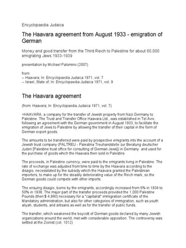 The Haavara Agreement: A Controversial Pact